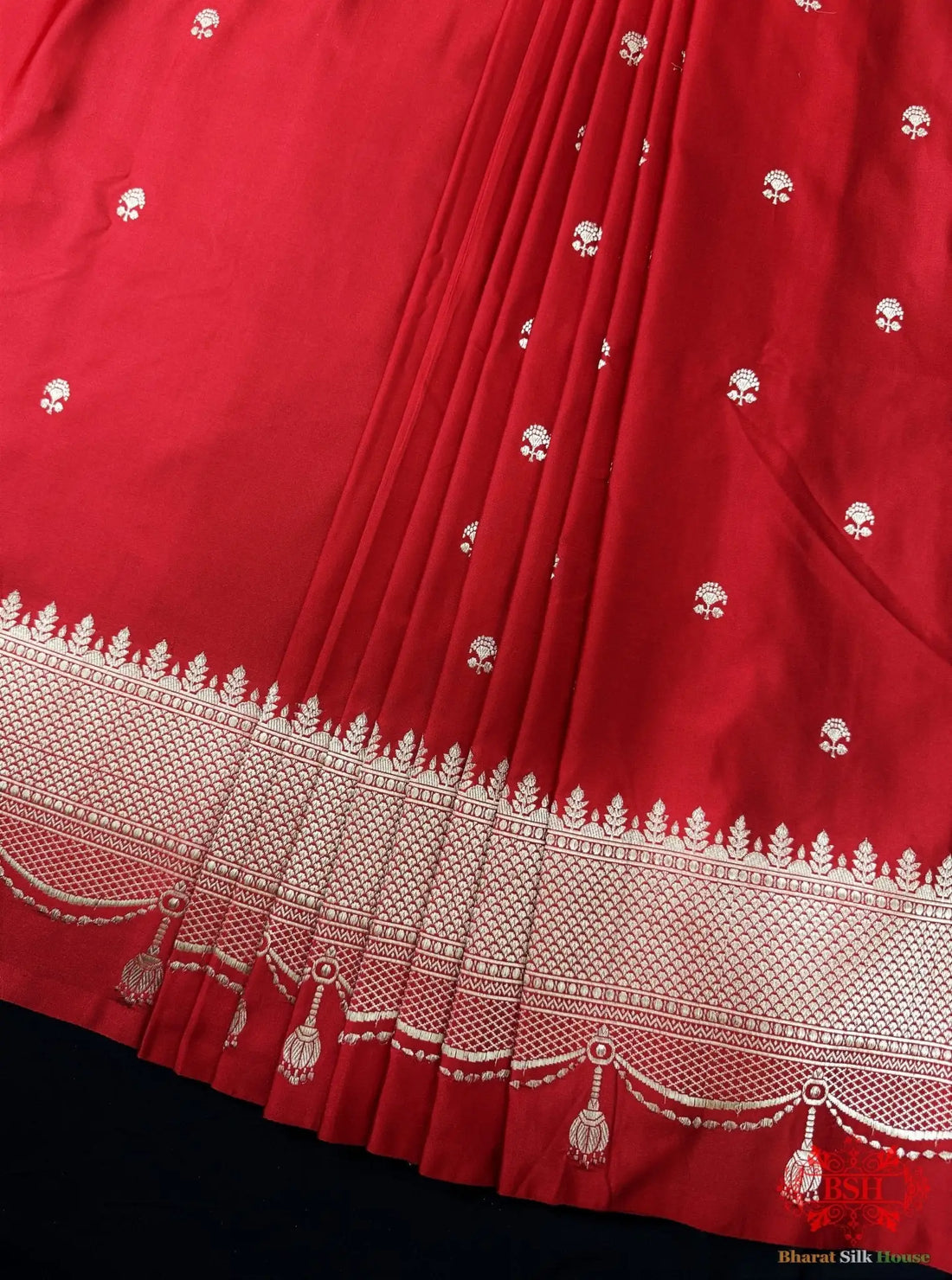 Pure Banarasi Handloom Katan Silk Antique Zari Saree In Shades Of Red - Bharat Silk House Pure Kataan Silk