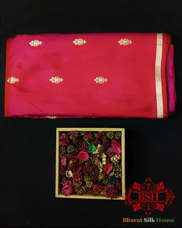 Pure Banarasi Handloom Katan Silk Antique Zari Saree In Shades Of Red - Bharat Silk House Pure Kataan Silk