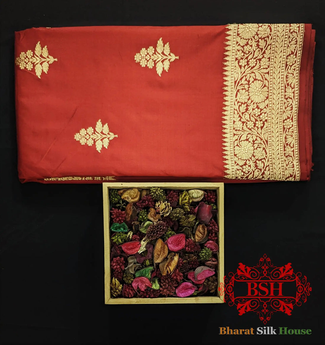 Pure Banarasi Handloom Katan Silk Antique Zari Saree In Shades Of Red - Bharat Silk House Pure Kataan Silk