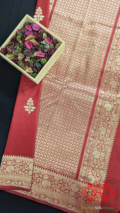 Pure Banarasi Handloom Katan Silk Antique Zari Saree In Shades Of Red - Bharat Silk House Pure Kataan Silk