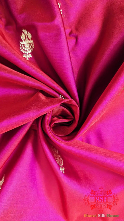 Pure Banarasi Handloom Katan Silk Antique Zari Saree In Shades Of Red - Bharat Silk House Pure Kataan Silk