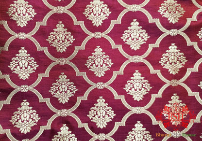 Pure Banarasi Handloom Katan Silk Antique Zari Saree In Shades Of Red - Bharat Silk House Pure Kataan Silk