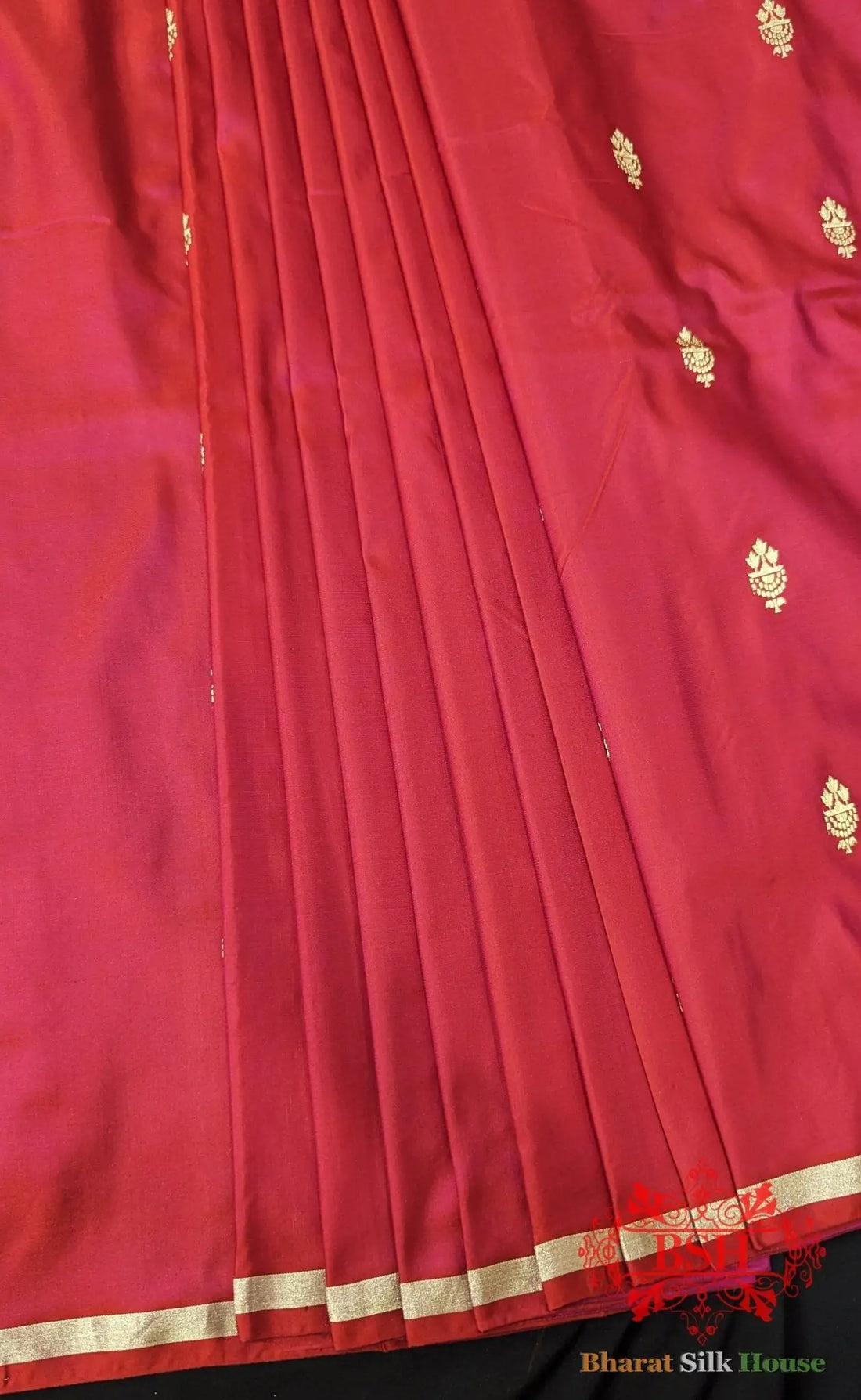 Pure Banarasi Handloom Katan Silk Antique Zari Saree In Shades Of Red - Bharat Silk House Pure Kataan Silk