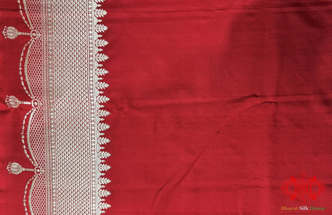 Pure Banarasi Handloom Katan Silk Antique Zari Saree In Shades Of Red - Bharat Silk House Pure Kataan Silk