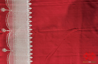 Pure Banarasi Handloom Katan Silk Antique Zari Saree In Shades Of Red - Bharat Silk House Pure Kataan Silk