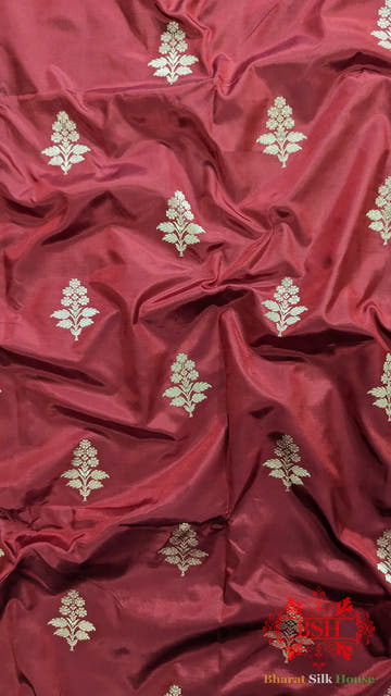 Pure Banarasi Handloom Katan Silk Antique Zari Saree In Shades Of Red - Bharat Silk House Pure Kataan Silk