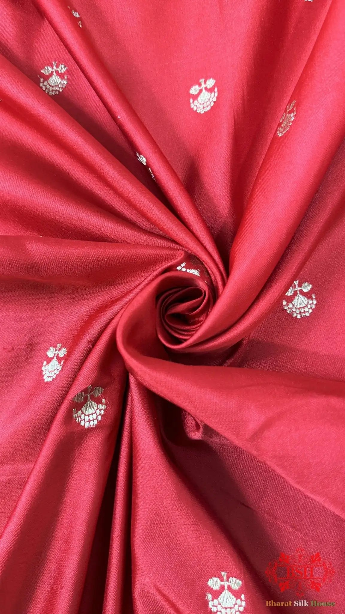Pure Banarasi Handloom Katan Silk Antique Zari Saree In Shades Of Red - Bharat Silk House Pure Kataan Silk