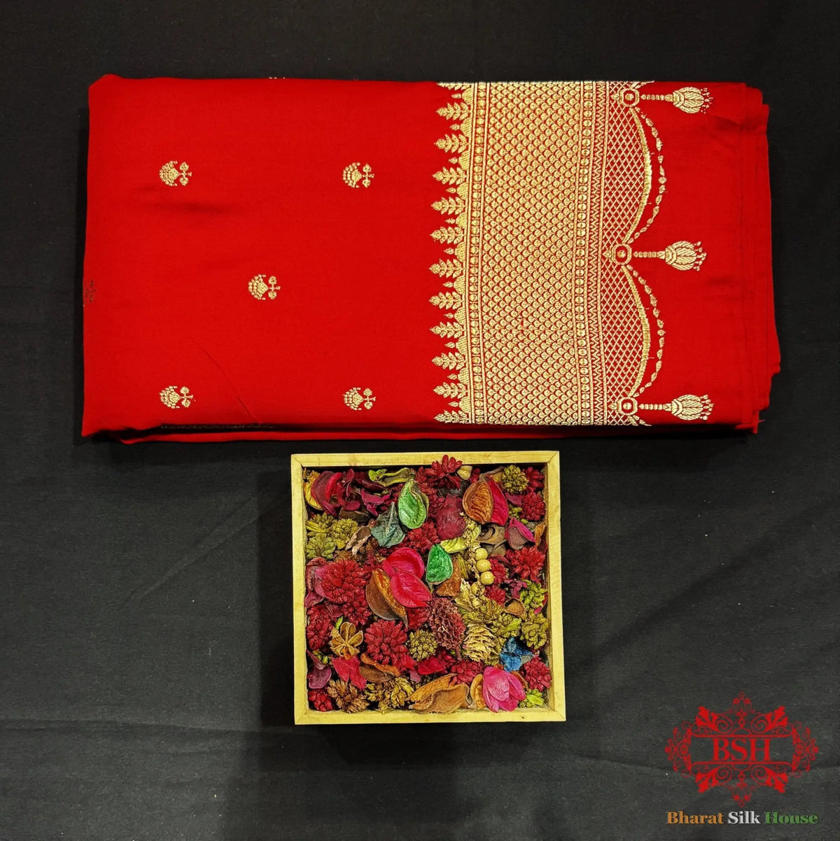Pure Banarasi Handloom Katan Silk Antique Zari Saree In Shades Of Red - Bharat Silk House Pure Kataan Silk