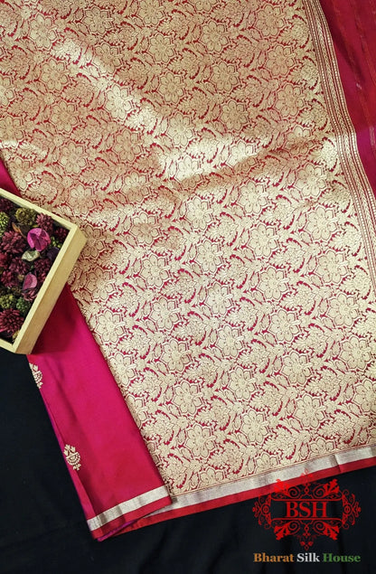 Pure Banarasi Handloom Katan Silk Antique Zari Saree In Shades Of Red - Bharat Silk House Pure Kataan Silk