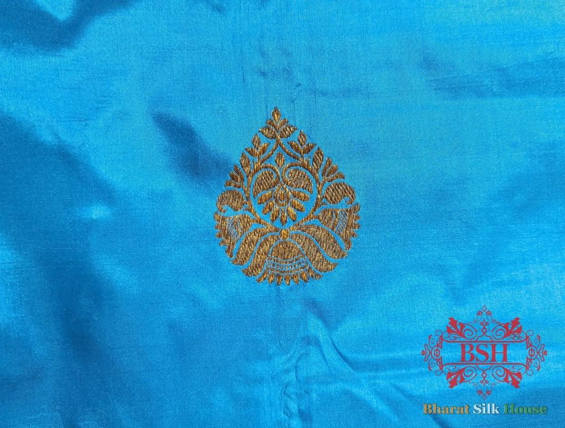 Pure Banarasi Handloom Katan Silk Antique Zari Saree In Shades Of Royal Blue - Bharat Silk House Pure Kataan Silk