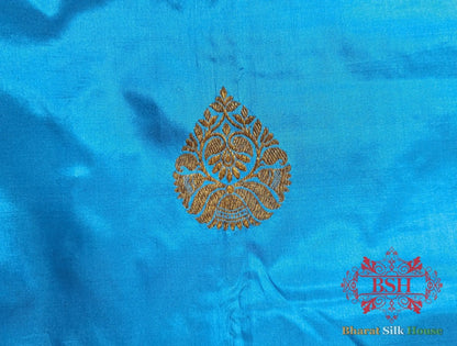 Pure Banarasi Handloom Katan Silk Antique Zari Saree In Shades Of Royal Blue - Bharat Silk House Pure Kataan Silk