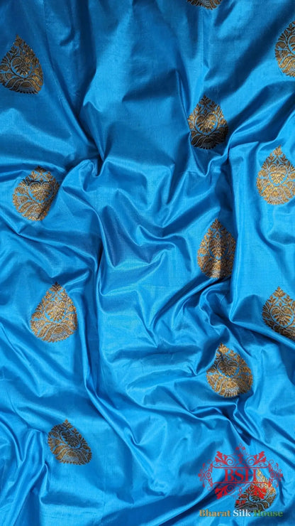 Pure Banarasi Handloom Katan Silk Antique Zari Saree In Shades Of Royal Blue - Bharat Silk House Pure Kataan Silk