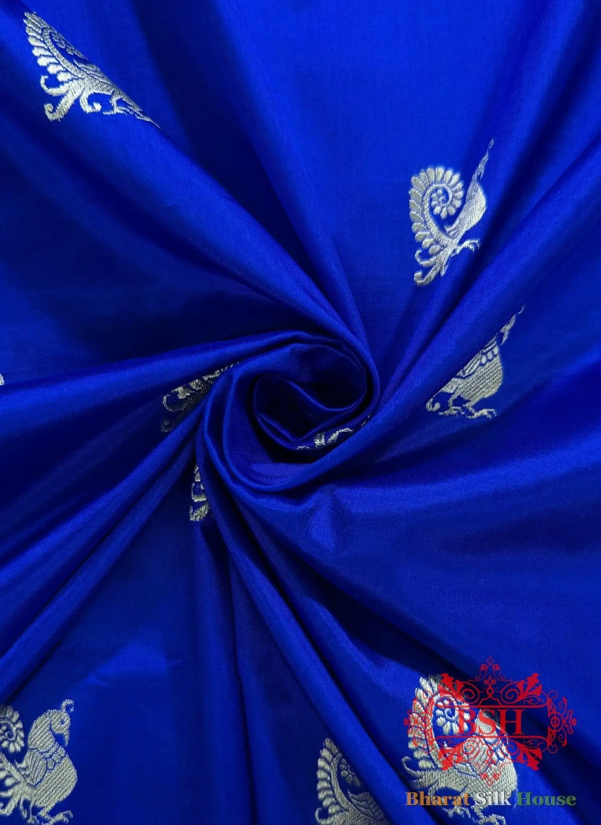 Pure Banarasi Handloom Katan Silk Antique Zari Saree In Shades Of Royal Blue - Bharat Silk House Pure Kataan Silk