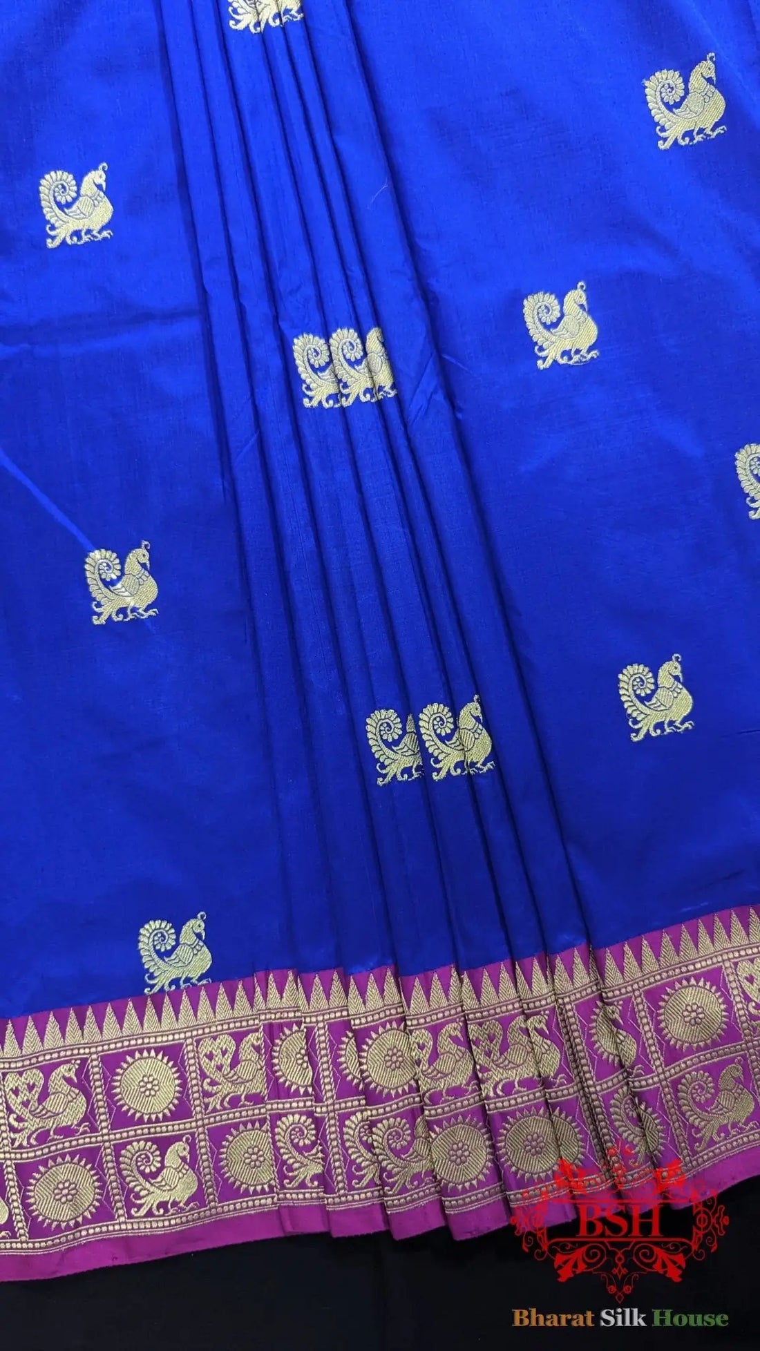 Pure Banarasi Handloom Katan Silk Antique Zari Saree In Shades Of Royal Blue - Bharat Silk House Pure Kataan Silk