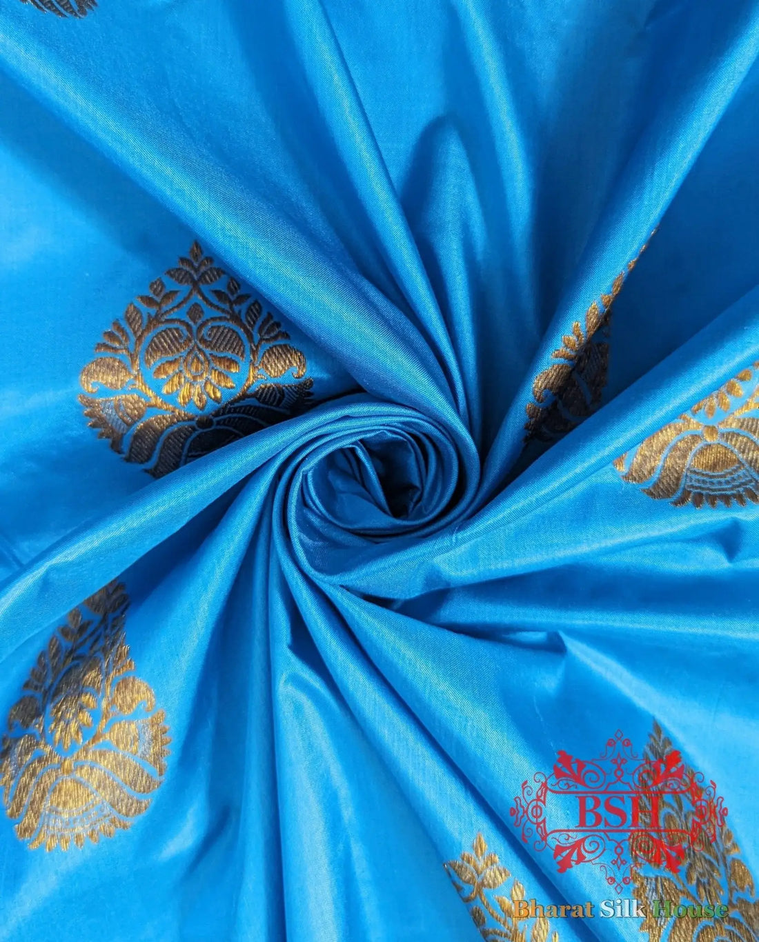 Pure Banarasi Handloom Katan Silk Antique Zari Saree In Shades Of Royal Blue - Bharat Silk House Pure Kataan Silk