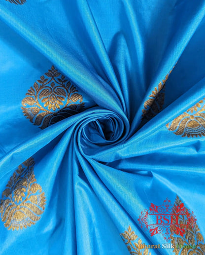 Pure Banarasi Handloom Katan Silk Antique Zari Saree In Shades Of Royal Blue - Bharat Silk House Pure Kataan Silk