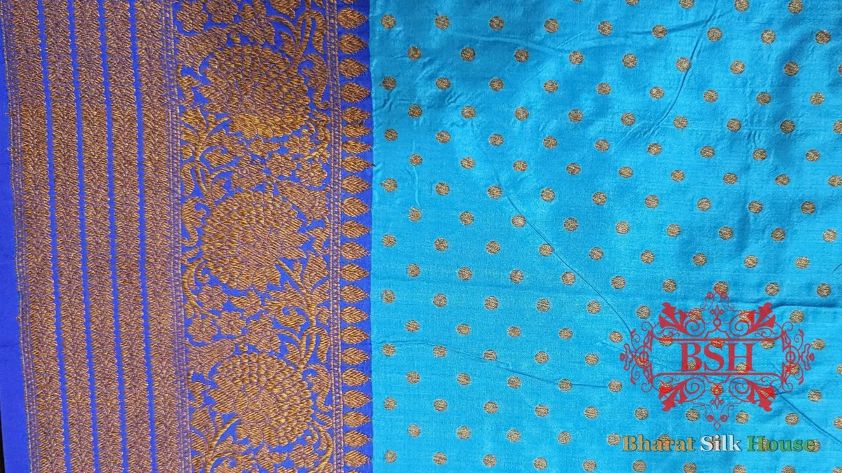 Pure Banarasi Handloom Katan Silk Antique Zari Saree In Shades Of Royal Blue - Bharat Silk House Pure Kataan Silk