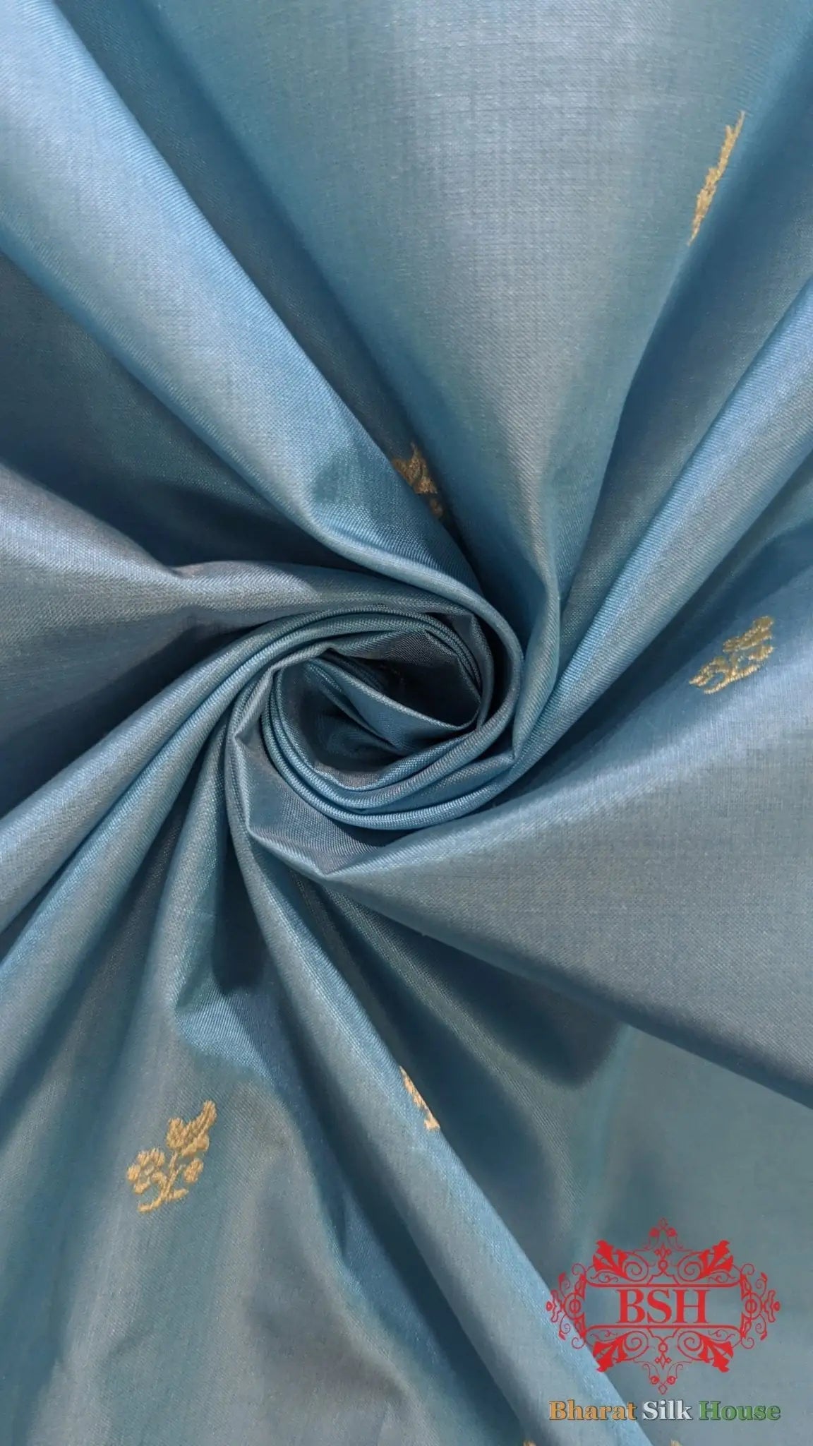 Pure Banarasi Handloom Katan Silk Antique Zari Saree In Shades Of Sky Blue - Bharat Silk House Pure Kataan Silk