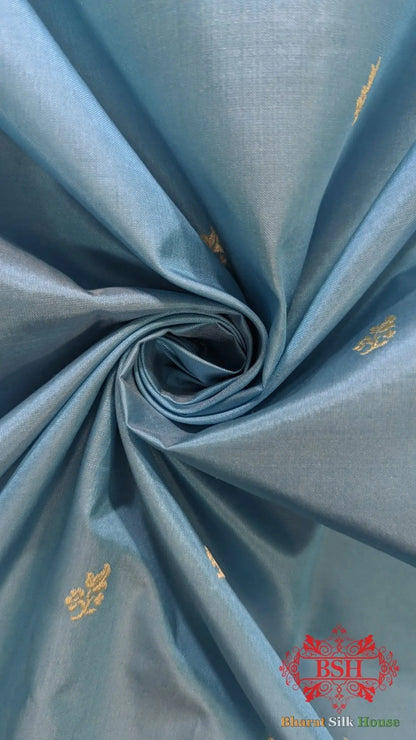 Pure Banarasi Handloom Katan Silk Antique Zari Saree In Shades Of Sky Blue - Bharat Silk House Pure Kataan Silk