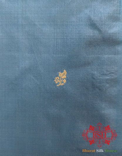 Pure Banarasi Handloom Katan Silk Antique Zari Saree In Shades Of Sky Blue - Bharat Silk House Pure Kataan Silk