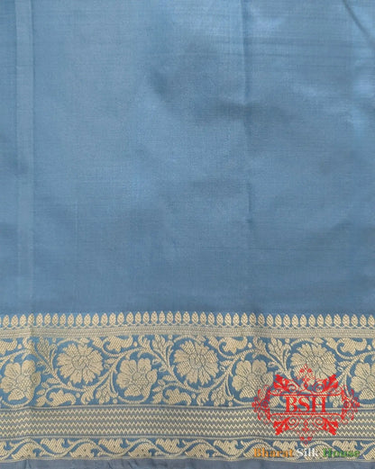 Pure Banarasi Handloom Katan Silk Antique Zari Saree In Shades Of Sky Blue - Bharat Silk House Pure Kataan Silk