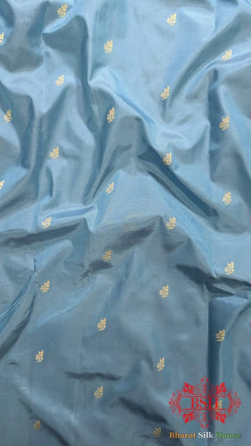 Pure Banarasi Handloom Katan Silk Antique Zari Saree In Shades Of Sky Blue - Bharat Silk House Pure Kataan Silk