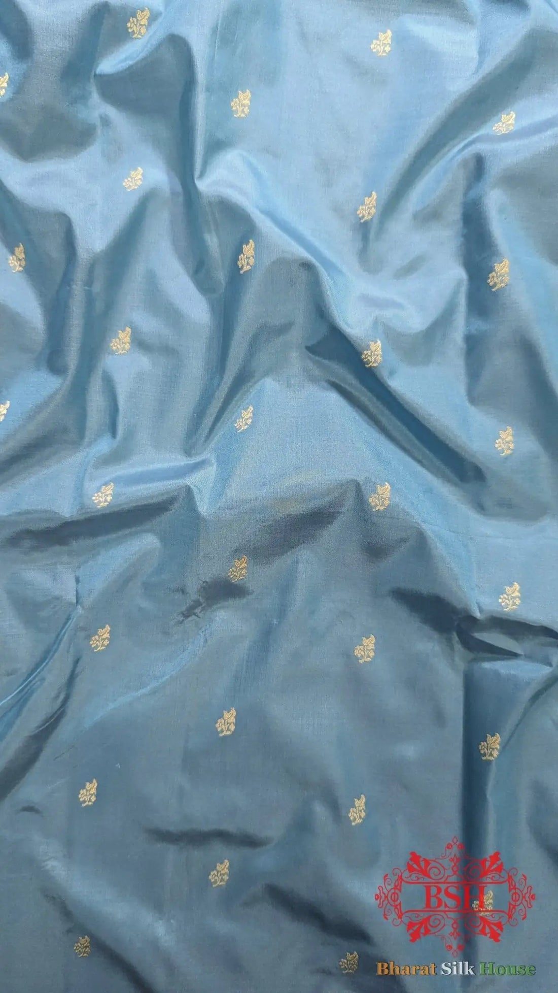 Pure Banarasi Handloom Katan Silk Antique Zari Saree In Shades Of Sky Blue - Bharat Silk House Pure Kataan Silk