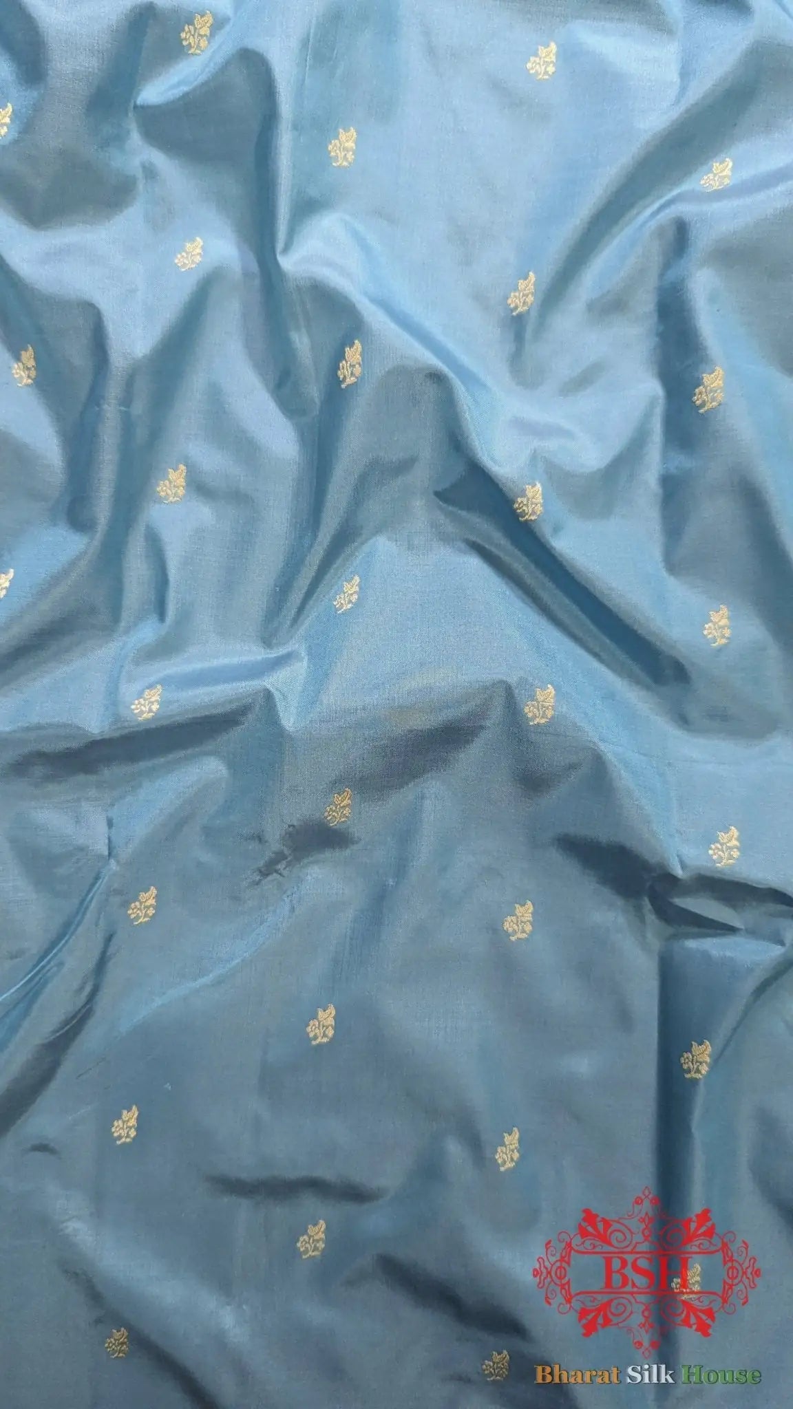 Pure Banarasi Handloom Katan Silk Antique Zari Saree In Shades Of Sky Blue - Bharat Silk House Pure Kataan Silk