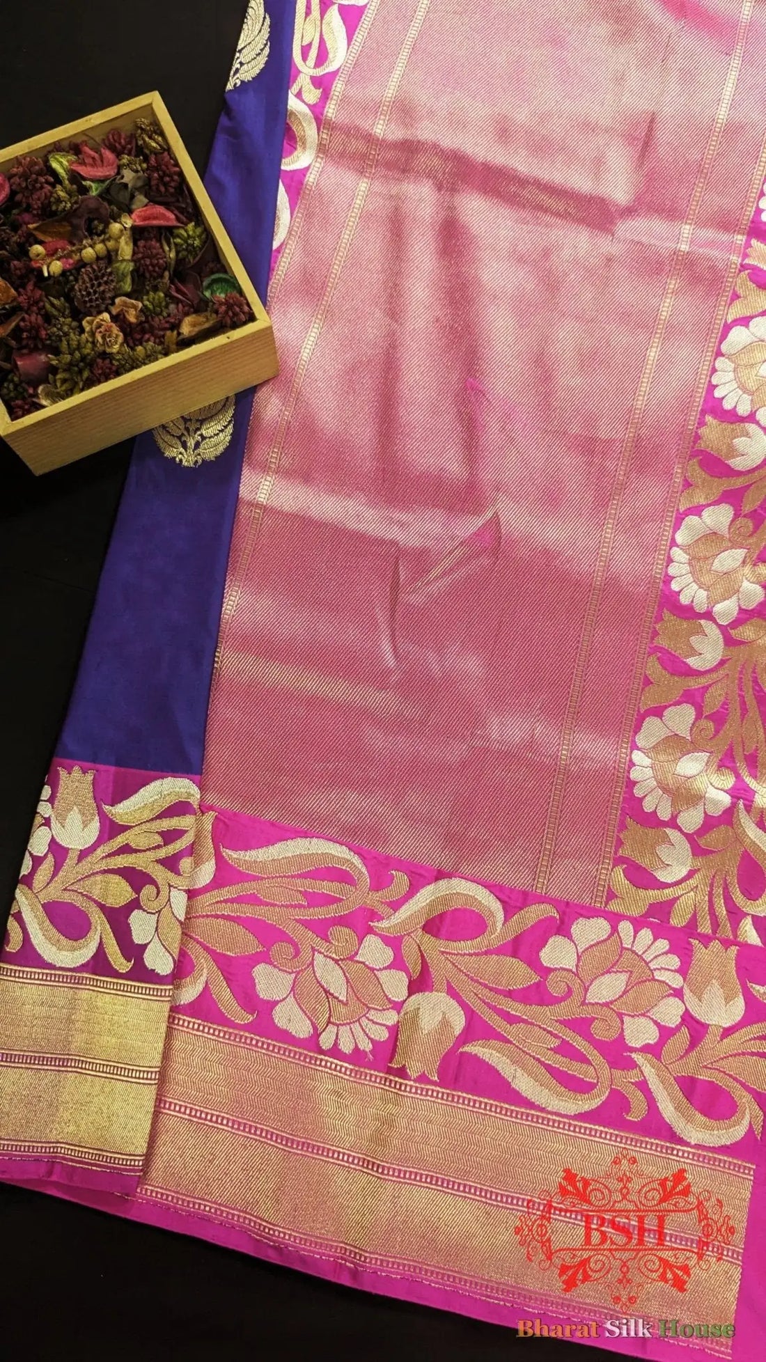 Pure Banarasi Handloom Katan Silk Antique Zari Saree In Shades Of Violet - Bharat Silk House Pure Kataan Silk