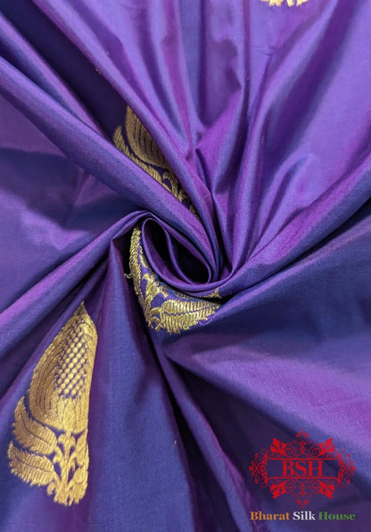 Pure Banarasi Handloom Katan Silk Antique Zari Saree In Shades Of Violet - Bharat Silk House Pure Kataan Silk