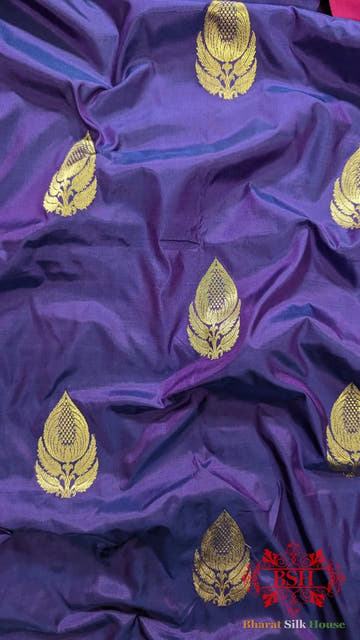 Pure Banarasi Handloom Katan Silk Antique Zari Saree In Shades Of Violet - Bharat Silk House Pure Kataan Silk