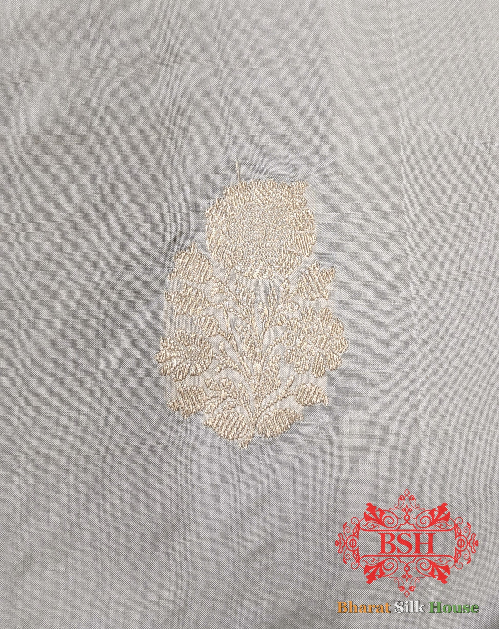 Pure Banarasi Handloom Katan Silk Antique Zari Saree In Shades Of White - Bharat Silk House