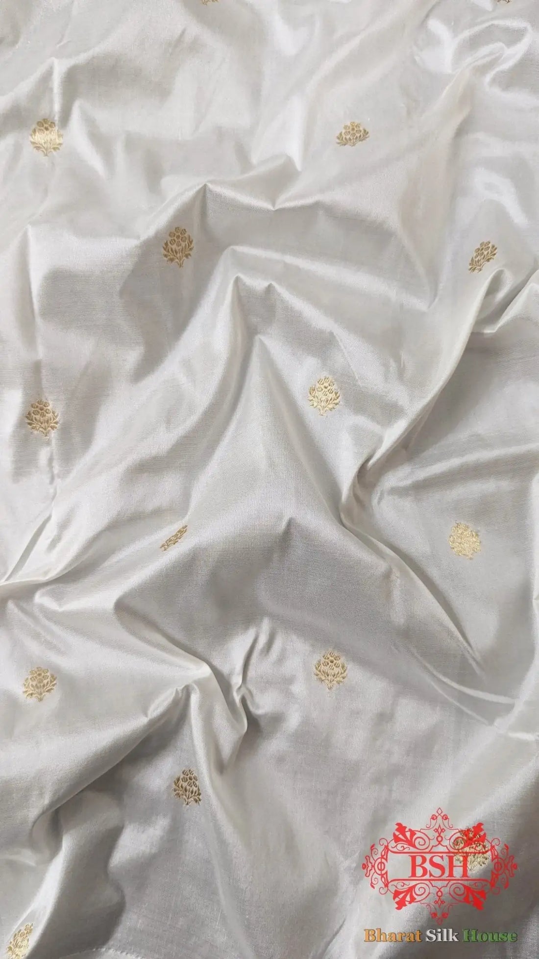 Pure Banarasi Handloom Katan Silk Antique Zari Saree In Shades Of White - Bharat Silk House Pure Kataan Silk