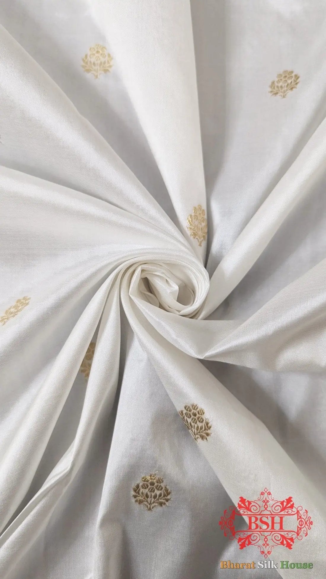 Pure Banarasi Handloom Katan Silk Antique Zari Saree In Shades Of White - Bharat Silk House Pure Kataan Silk
