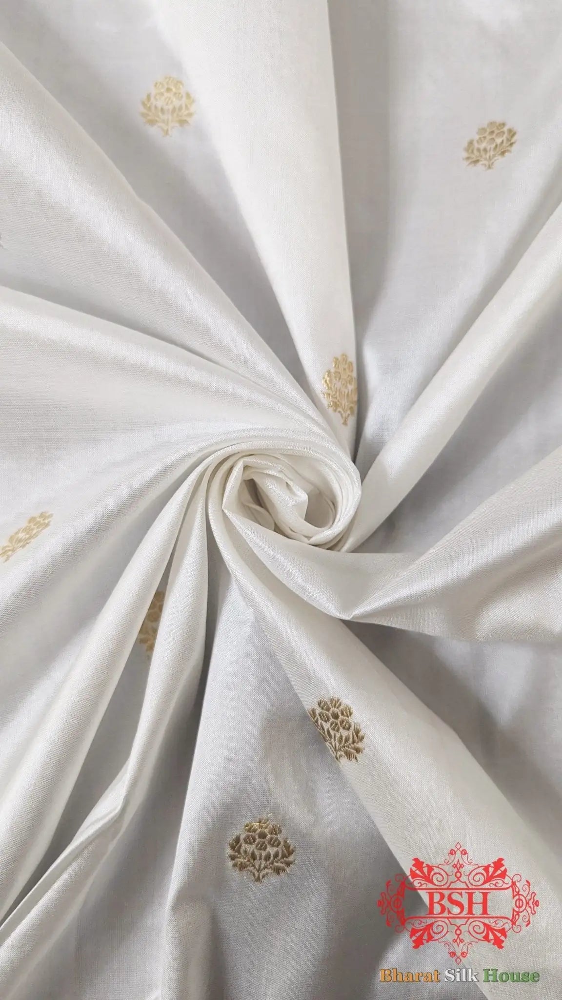 Pure Banarasi Handloom Katan Silk Antique Zari Saree In Shades Of White - Bharat Silk House Pure Kataan Silk
