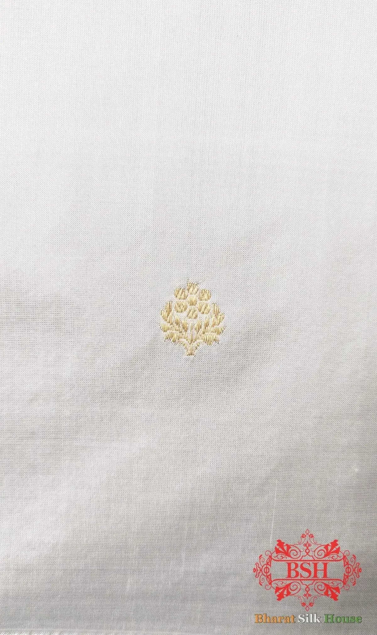Pure Banarasi Handloom Katan Silk Antique Zari Saree In Shades Of White - Bharat Silk House Pure Kataan Silk