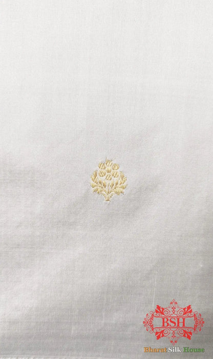 Pure Banarasi Handloom Katan Silk Antique Zari Saree In Shades Of White - Bharat Silk House Pure Kataan Silk