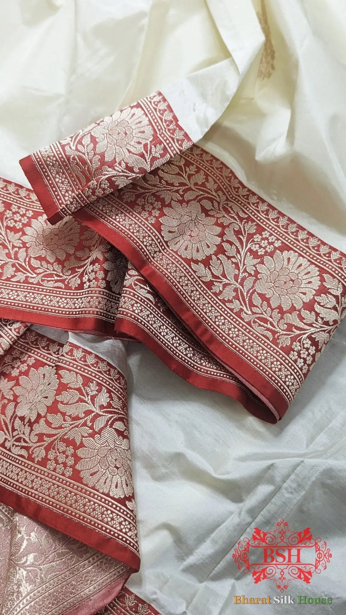 Pure Banarasi Handloom Katan Silk Antique Zari Saree In Shades Of White - Bharat Silk House Pure Kataan Silk