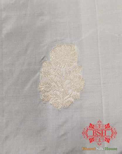 Pure Banarasi Handloom Katan Silk Antique Zari Saree In Shades Of White - Bharat Silk House Pure Kataan Silk