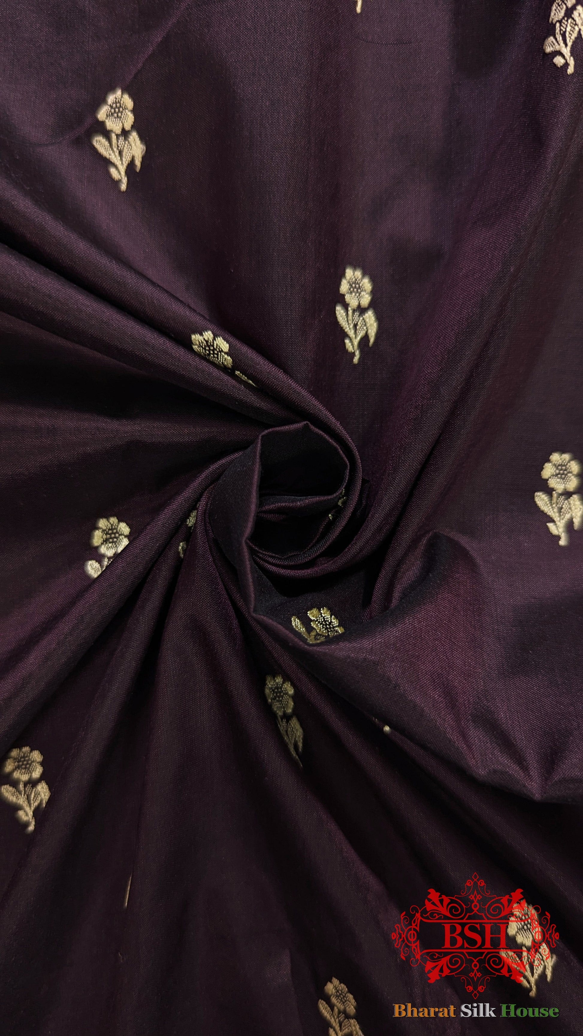 Pure Banarasi Handloom Katan Silk Antique Zari Saree In Shades Of Wine - Bharat Silk House