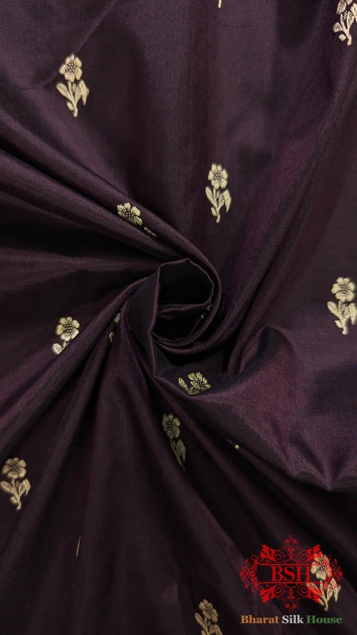 Pure Banarasi Handloom Katan Silk Antique Zari Saree In Shades Of Wine - Bharat Silk House Pure Kataan Silk