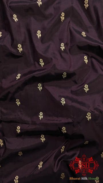 Pure Banarasi Handloom Katan Silk Antique Zari Saree In Shades Of Wine - Bharat Silk House Pure Kataan Silk