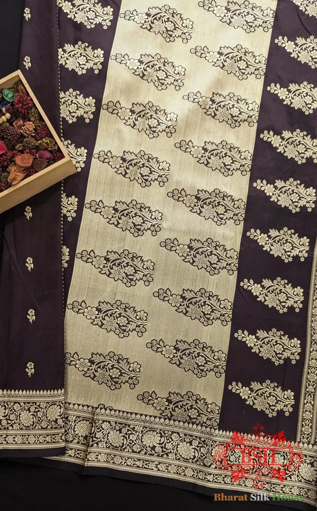 Pure Banarasi Handloom Katan Silk Antique Zari Saree In Shades Of Wine - Bharat Silk House Pure Kataan Silk