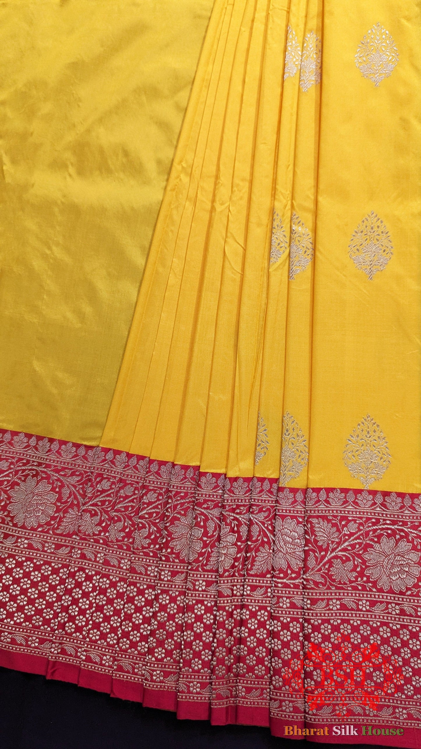 Pure Banarasi Handloom Katan Silk Antique Zari Saree In Shades Of Yellow - Bharat Silk House