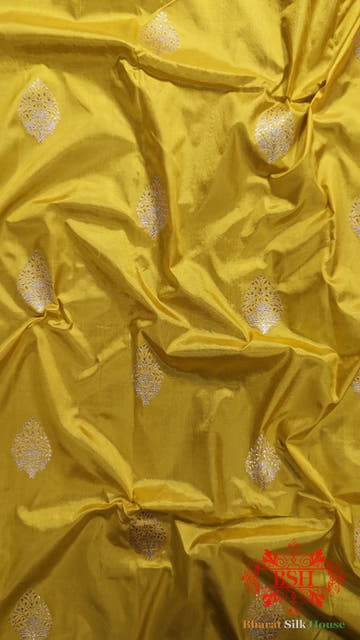 Pure Banarasi Handloom Katan Silk Antique Zari Saree In Shades Of Yellow - Bharat Silk House Pure Kataan Silk