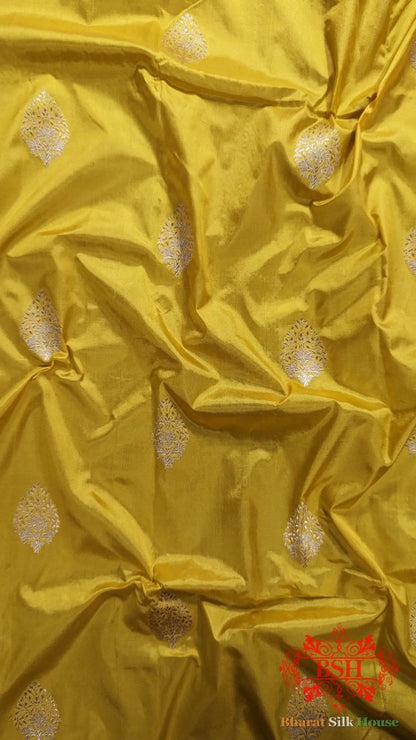 Pure Banarasi Handloom Katan Silk Antique Zari Saree In Shades Of Yellow - Bharat Silk House Pure Kataan Silk
