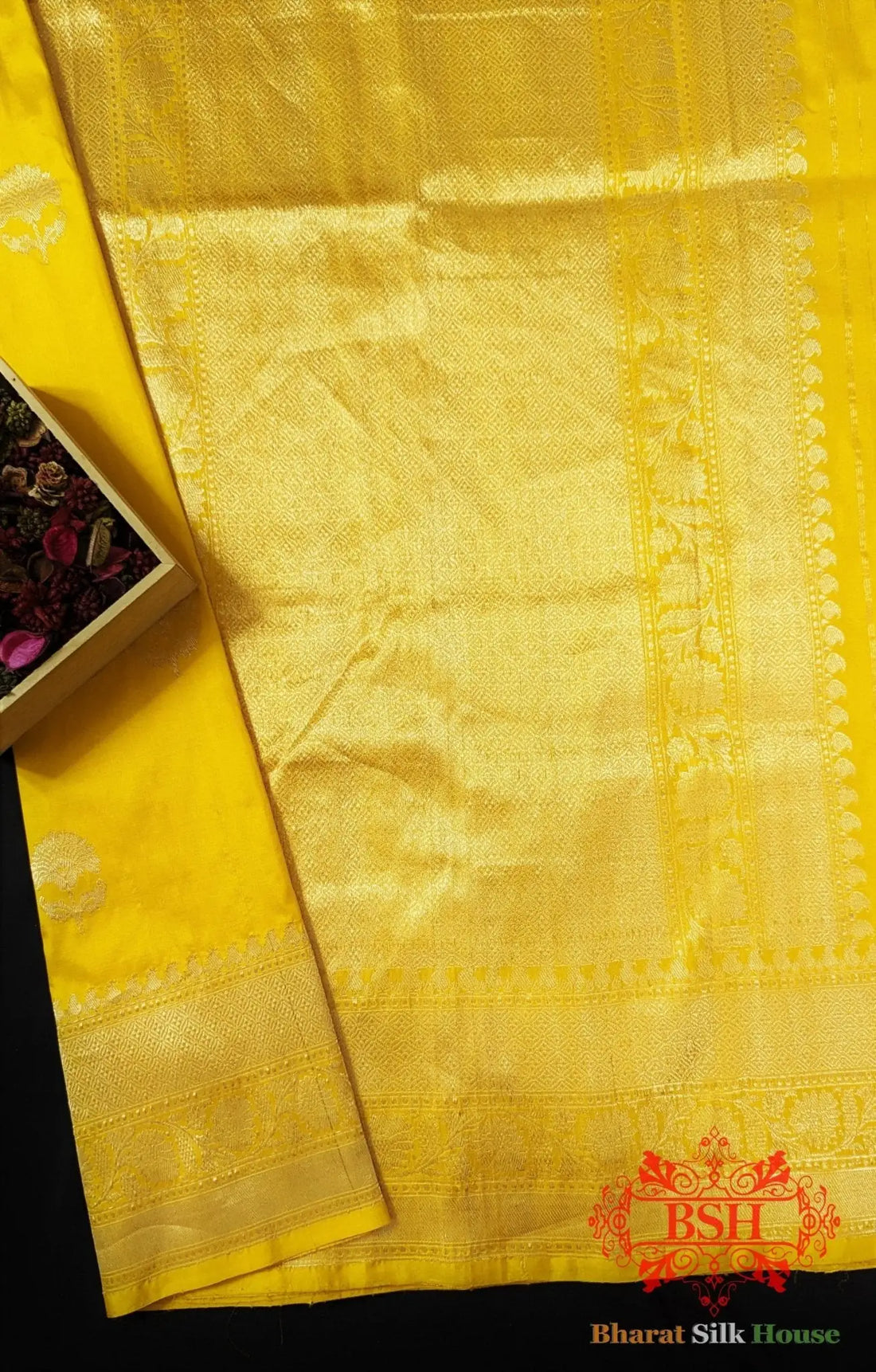 Pure Banarasi Handloom Katan Silk Antique Zari Saree In Shades Of Yellow - Bharat Silk House Pure Kataan Silk
