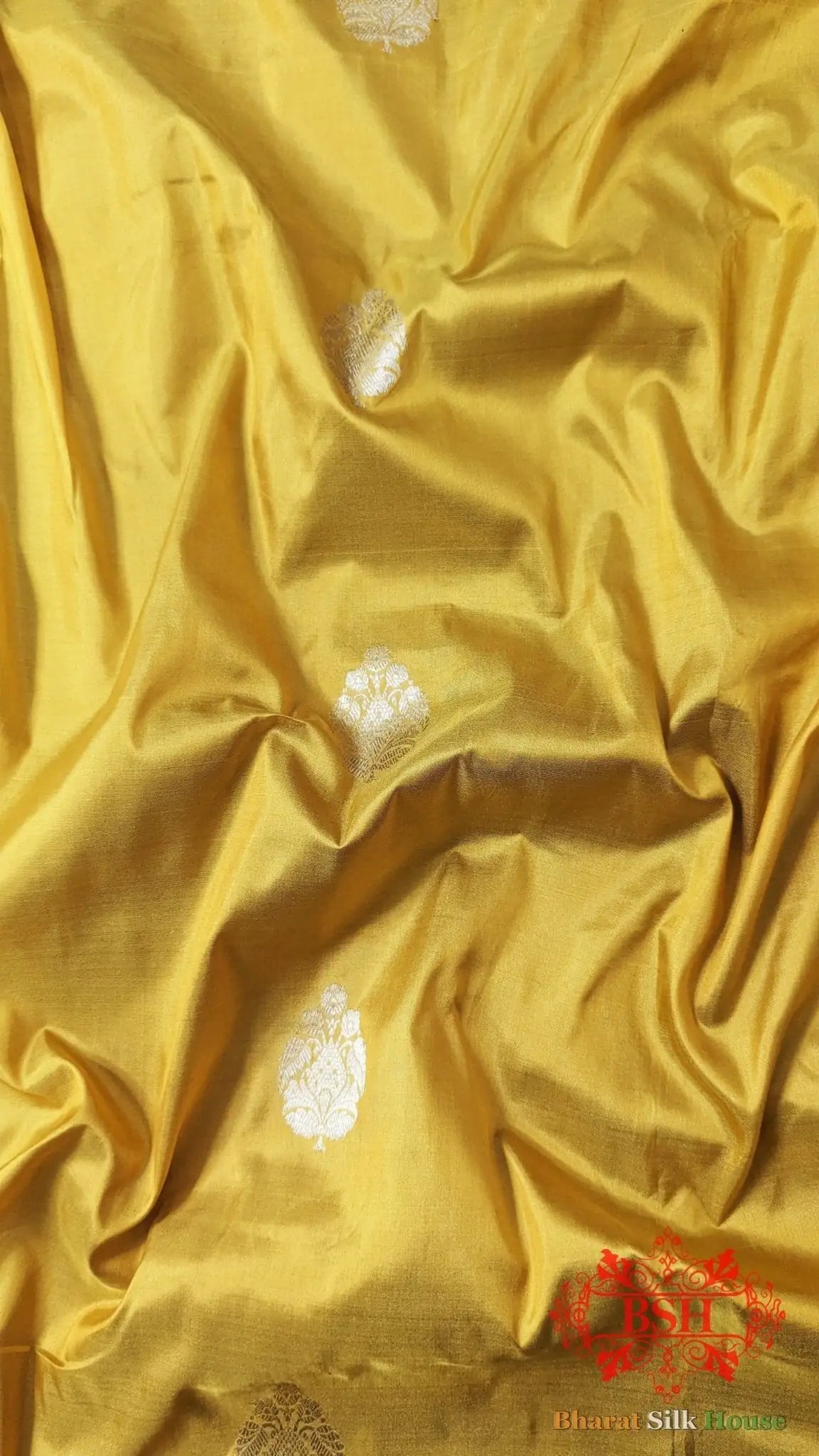 Pure Banarasi Handloom Katan Silk Antique Zari Saree In Shades Of Yellow - Bharat Silk House Pure Kataan Silk