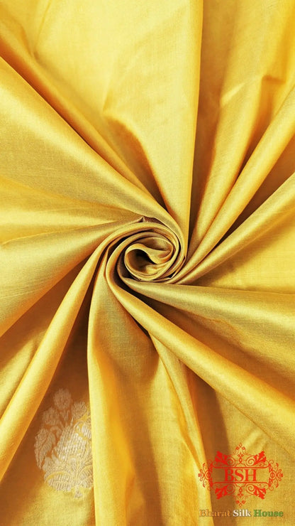 Pure Banarasi Handloom Katan Silk Antique Zari Saree In Shades Of Yellow - Bharat Silk House Pure Kataan Silk