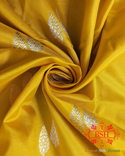 Pure Banarasi Handloom Katan Silk Antique Zari Saree In Shades Of Yellow - Bharat Silk House Pure Kataan Silk